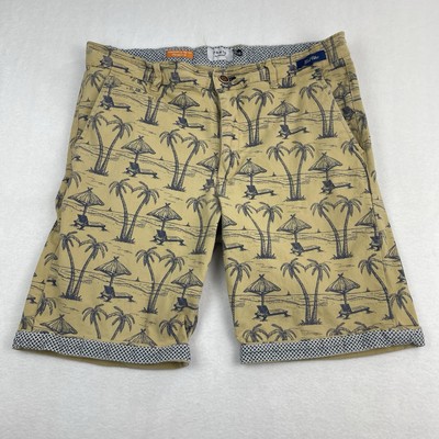 PRNTD by Polymer Mens Shorts Size 36 Tan with Blue Palm Trees Casual Outdoor-image