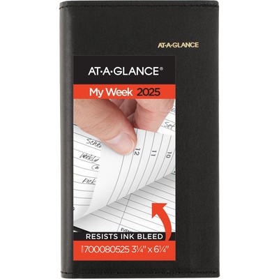 AT A GLANCE 2025 Weekly Planner Spiral Bound Black Faux Leather Refills Included-image