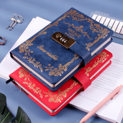 A5 Leather Vintage Journal Notebook Lined Paper Diary Planner with Lock Password-image