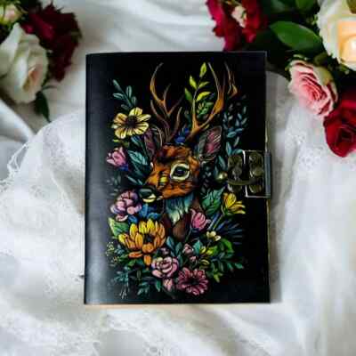 Stag Deer Printed journal Handmade Blank Vintage Paper Grimoire Print Blank.-image