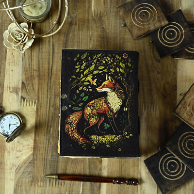 400 Page Large Fox Vintage Handmade leather Journal, Grimoire Fat journal Blank.-image
