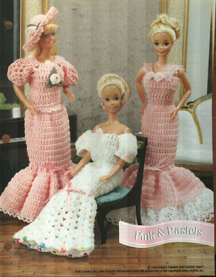 NEW PINK & PASTELS 3 DRESSES FASHION DOLL ANNIE'S CROCHET PATTERN INSTRUCTIONS-image