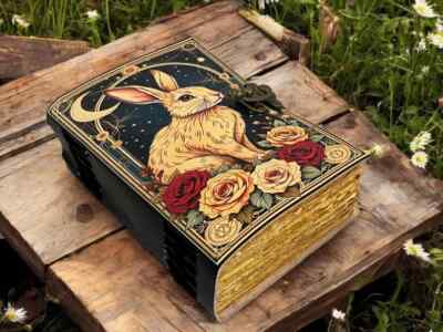 Bunny rabbit Grimoire Leather Journal Handmade Notebook for women-image