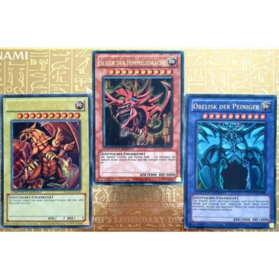 Yu-Gi-Oh! Gods Cards Slifer Ra Obelisk Ultra Rare German Collection Holo-image