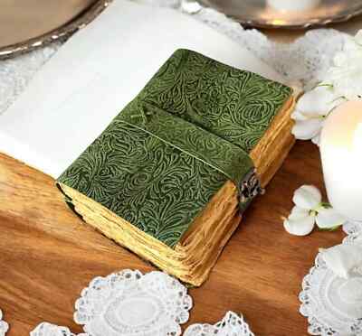 400 Page Large Grimoire Vintage leather journal, Handmade Antique Deckle Edge.-image