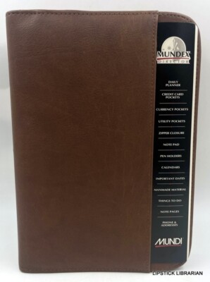 Mundi Brown Portfolio Daily Planner Padfolio Faux Leather Zipped Notebook Binder-image