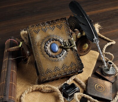 Handmade Vintage Leather Journal Blank Spell Book of Shadows Stone Journals-image
