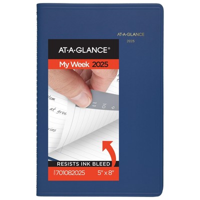 Blue Spiral Bound Weekly Planner 2025 12 Month Ink Bleed Resistant 5x8-image