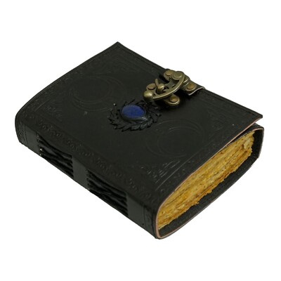 Black Third Eye Stone Celtic Triple Moon Embossed Vintage Leather Journal-image