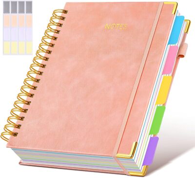 Hardcover Spiral Notebook Journal with Removable Dividers Tabs, 300 Pages Leathe-image