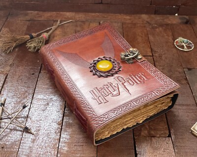Harry Potter Embossed Brown Cover with Yellow Moonstone Leather Journal, Wizard-image