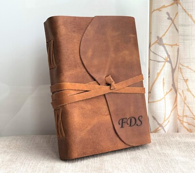 Journal Leather Notebook Vintage Books Handmade Deckle Edge Paper Leather Bound-image
