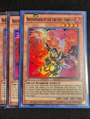 3x Brotherhood of the Fire Fist - Gorilla CT11-EN003 Limited Super Rare NM-image
