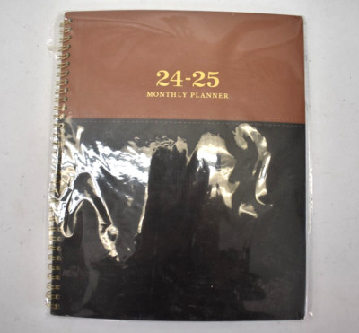 2024-25 Monthly Planner Journal Leather Cover Brown/Black Spiral Bound Notebook-image