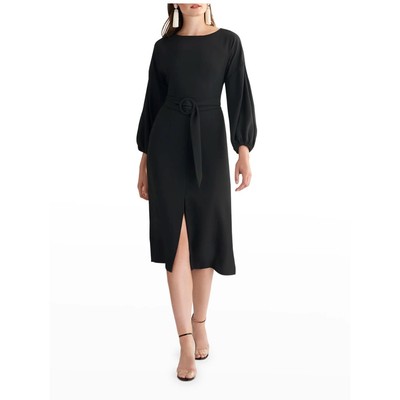 Sachin & Babi Annie Belted Midi Sheath Dress 2 Black Long Sleeve $450-image