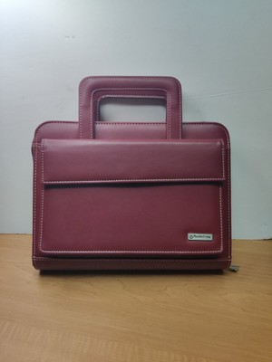 Vintage Franklin 7 Ring Binder Planner Faux Leather Zip Closure Handles Burgundy-image