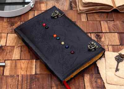 Holistic Meditation Buddha Leather Journal seven chakra stone Handcrafted Diary-image