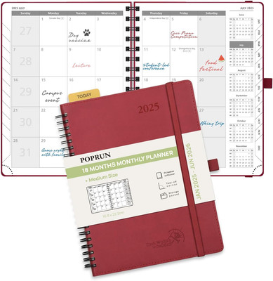 POPRUN Monthly Planner Medium-6.5'' x 8.5'', Burgundy Red -image