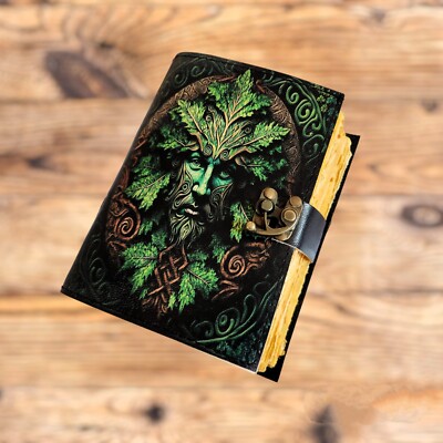 Tree Man Face Leather Journal Notebook, Sketchbook, Dream Journal, Wedding Gift.-image