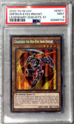 Yugioh Card Gearfried The Red-Eyes Iron Knight Secret Rare PSA 9, LDS1-EN011 (1)-image