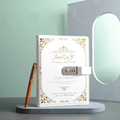 196 Pages PU Leather Vintage Journal A5 Lock Notebook Lined Paper Writing Diary-image