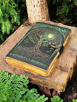 Grimoire Leather Journal, Print Tree of Life Journal, Blank spell book book-image