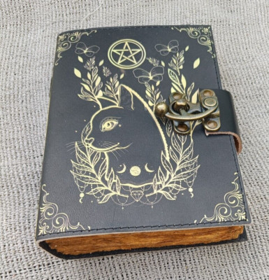 Indian Leather print Celtic cat journal Grimoire journal Notebook Gift for her-image