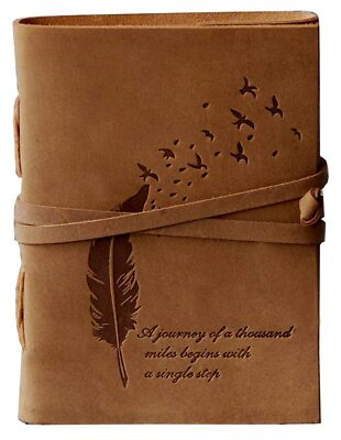 Leather Diary Embossed with Leaf  Tree Handmade Notepad to Write 5×7 inches US-image