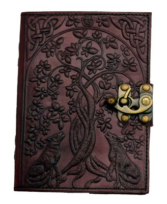 Fantasy Gifts Wolves with Tree of Life Embossed Leather Journal, 5 x 7 inches, M-image