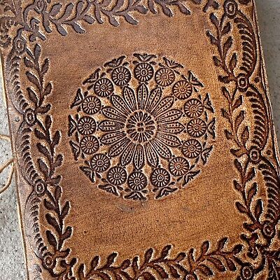 Handmade Brown Leather Journal Mandala Chakra Rugged Book cotton paper Vintage-image