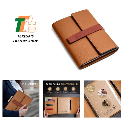 Versatile A5 6-Ring Leather Binder with Quality Paper & Multiple Storage Options-image