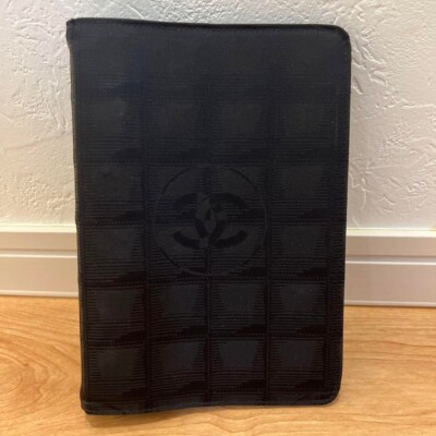 Authentic CHANEL new travel line Coco Mark notebook cover leather nylon black-image