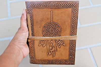 Dreamcatcher Brown Leather Journal for calligraphy Handcraft heavy Cotton paper-image