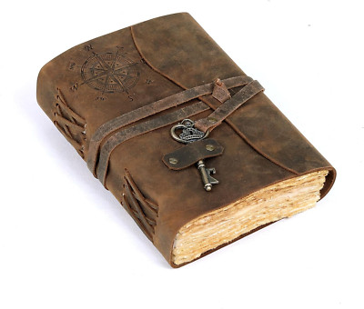 Compass Vintage Leather Journal Antique Handmade Bound Journal with Deckle Edge -image