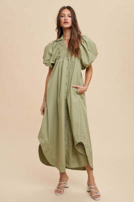 Annie Wear Smocked Puff Sleeve Midi Dress-image