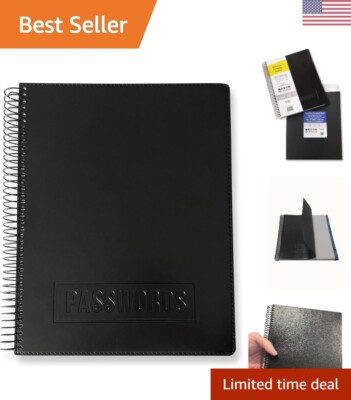 Executive Password Keeper Book, Black, Flexible Faux-Leather Cover, Spiral Bound-image
