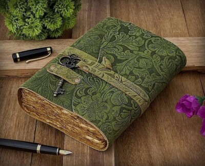 Green garden flower vintage leather Journal gifts blank spell book of shadows-image
