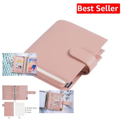 A6 Luxe Planner - Genuine Leather Organizer, 30mm Rings in Pebbled Dusty Rose-image