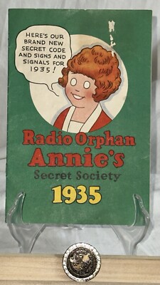 Vtg. 1935 Radio Orphan Annie Secret Society Book & Decoder Badge Pin. GC-image
