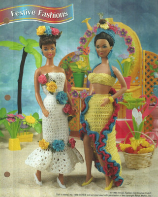 NEW FESTIVE FASHIONS 2 DRESSES FASHION DOLL ANNIE'S CROCHET PATTERN INSTRUCTIONS-image