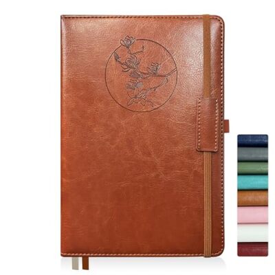 Notebook Journal for Women Men,256 Pages A5 Hardcover Leather Brown Magnolia-image