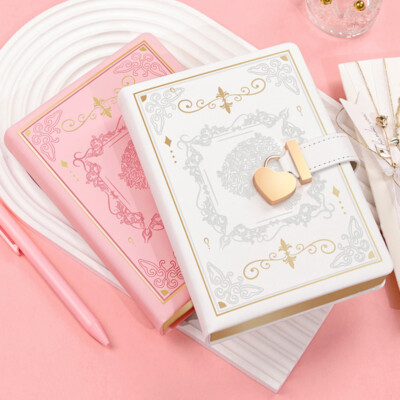 B6 Size Heart Lock PU Leather Journal Notebook Lined Paper Writing Diary 288Page-image