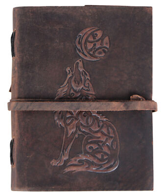 Genuine Leather Handmade Wolf Embossed Diary Writing Journal Vintage Brown Book-image
