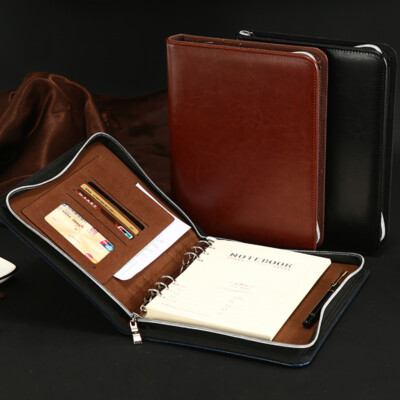 Faux Leather Zipper Journal Notebook Refillable Paper Writing Diary 200 Pages-image