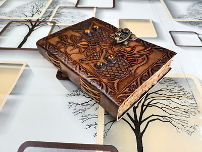 Vintage Leather Bound Journal Notebook with Handmade Antique Deckle Edges Paper-image