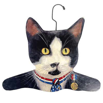 Socks President Clinton Cat Vtg Clothes Hanger Wood Annie Rhinehart Stupell RI-image