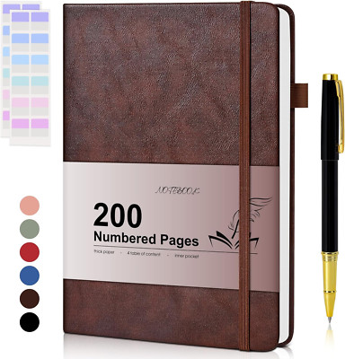 Lined Journal Notebook for Men Women, 200 Numbered Pages Leather Hardcover-image