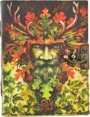 Green Man Print Leather Cover With 100% Recycled Handmade Paper leather journal-image