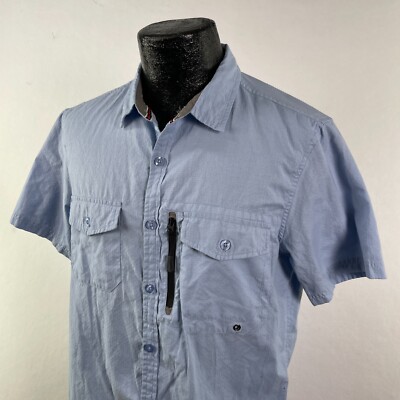 PRNTD by Polymer Button Down Blue Short Sleeve Activewear Shirt Quick Dry Mens M-image