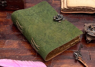 Handmade Green Garden Flower Single Lock Leather Journal Diary For Unisex Adult-image